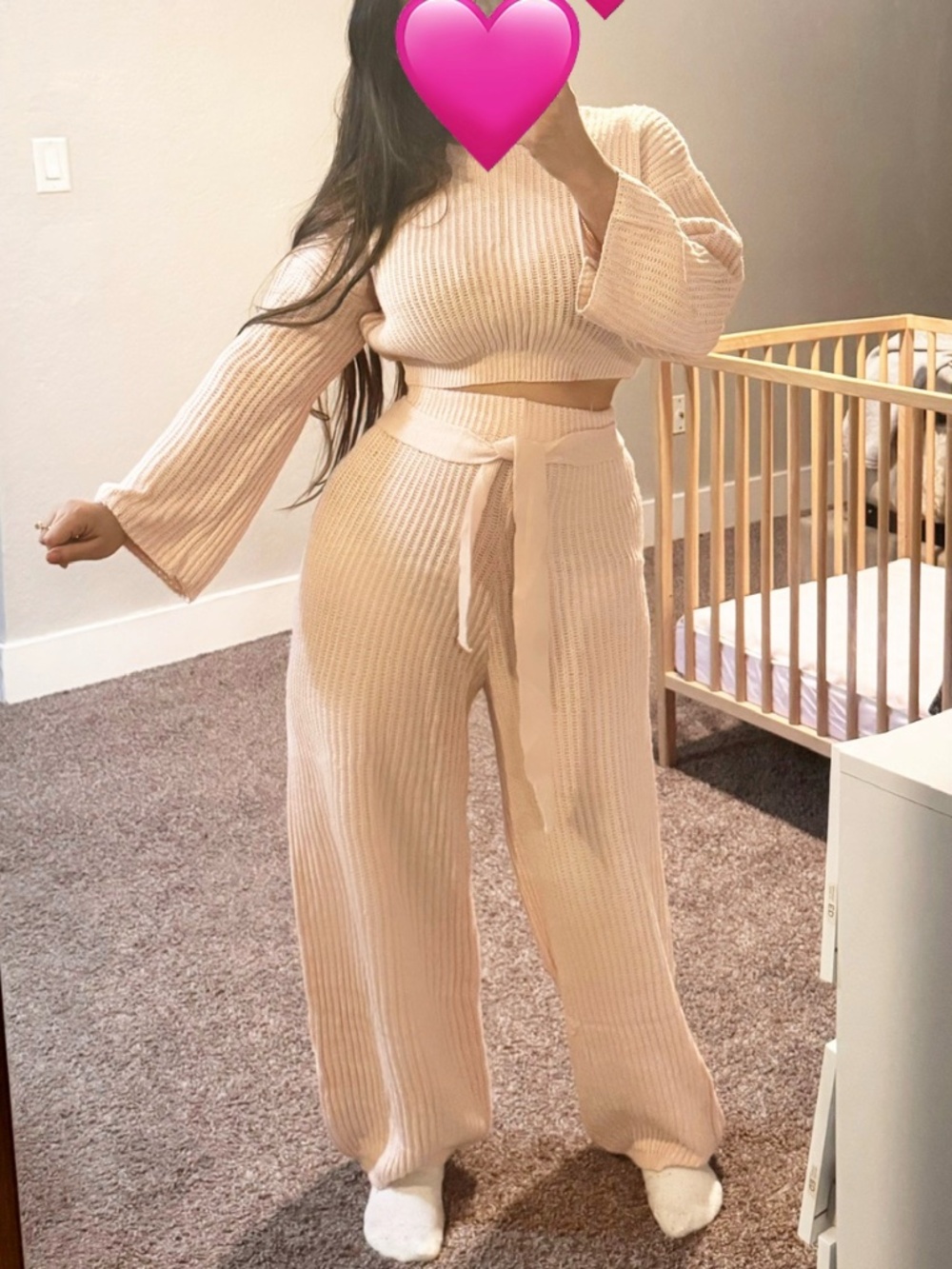 Women’s Ribbed Knit 2-Piece Set Pink Size M